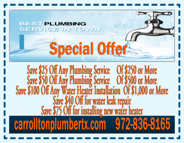 Coupon Carrollton Plumber TX 768x597