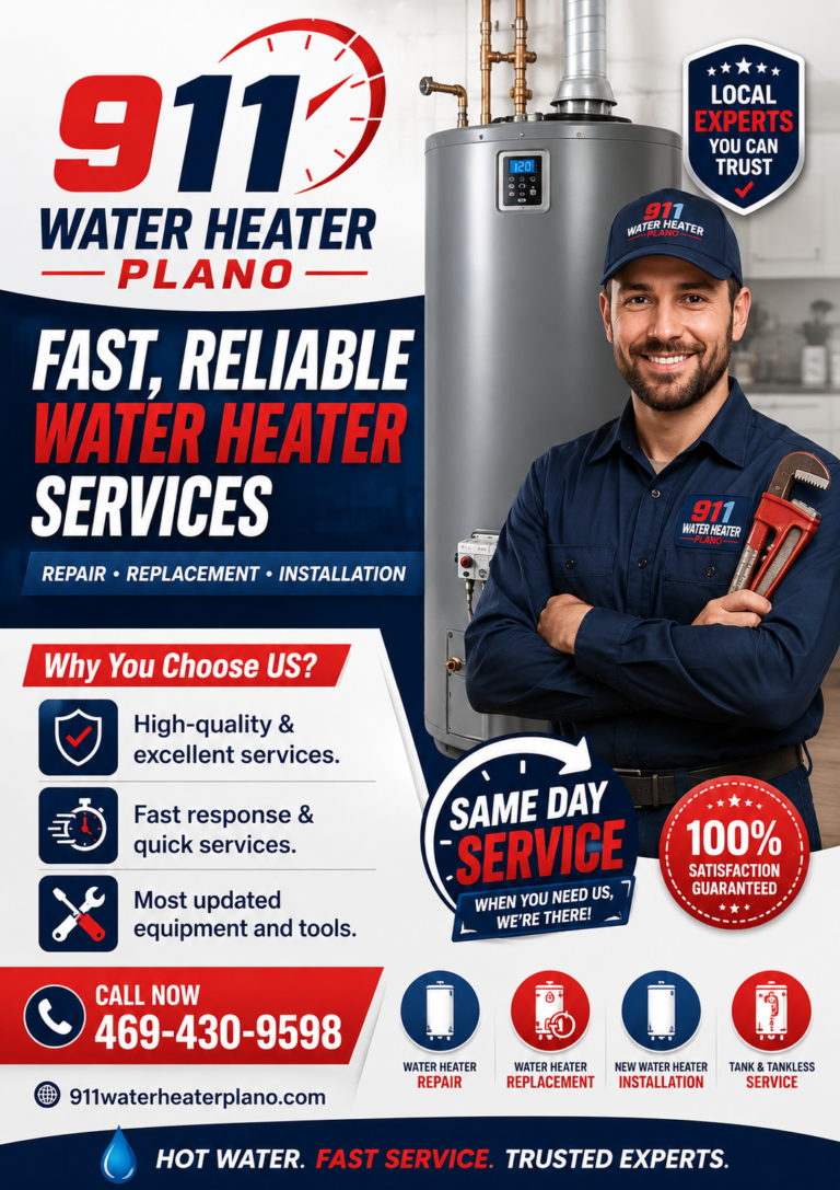911 Water Heater Plano poster 768x1087