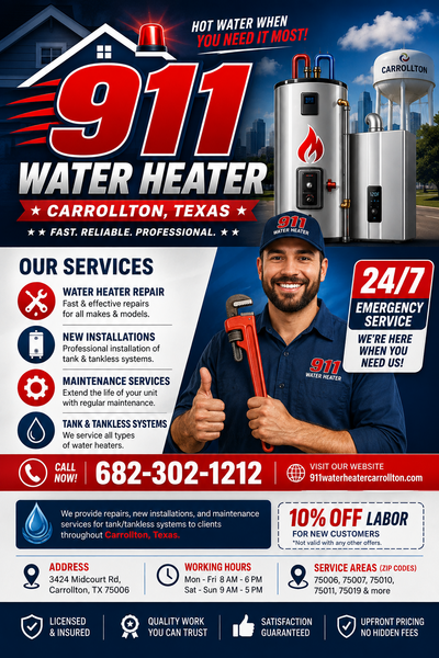 911 Water Heater Carrollton TX poster