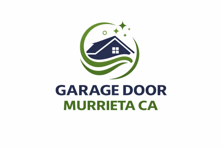 Modern clean logo design for Garage Door Murrieta CA with house roof icon and green accents 1 768x512